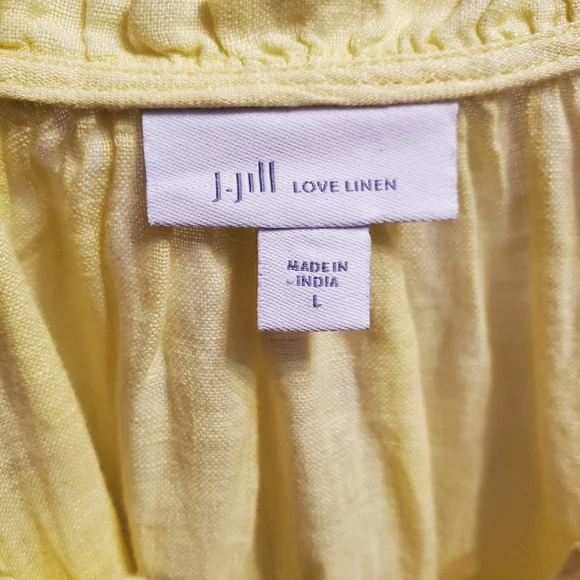 J. Jill Women's Peasant Linen Yellow Blouse Top L - Picture 5 of 6